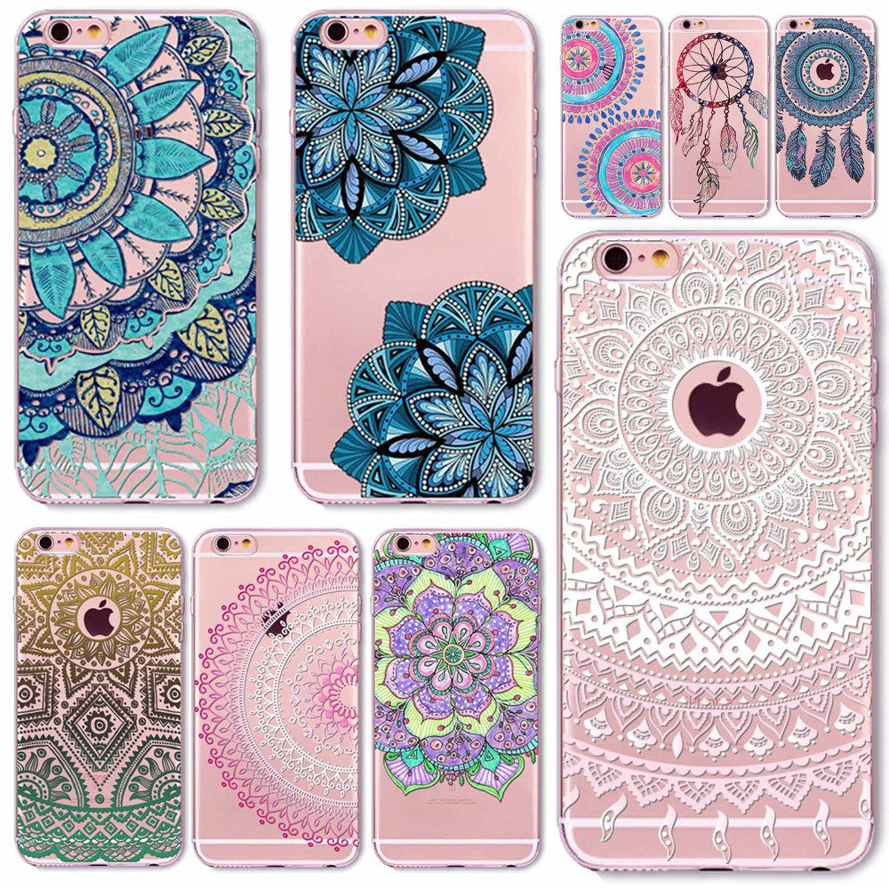 2016 New Phone Case Cover For iPhone 6 6S Soft Silicon Black Colorful Hollow transparent HENNA OJIBWE DREAM CATCHER Ethnic Triba