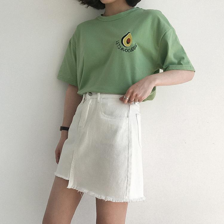 2018 New Style Summer Cute Avocado Embroidery Short Sleeve T-shirt Womens Small Fresh Casual Tees Tops Female Loose T Shirt