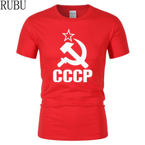 RUBU Summer CCCP Russian T Shirts Men USSR Soviet Union Man Short sleeve T-shirt Moscow Russia Mens Tees Cotton O Neck Tops Tee