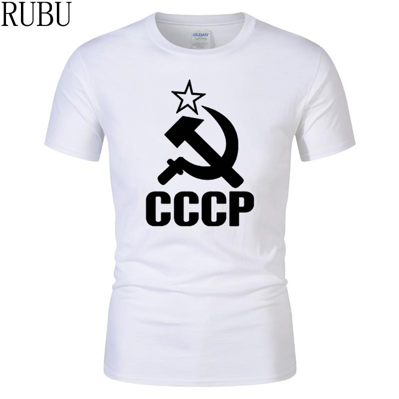 RUBU Summer CCCP Russian T Shirts Men USSR Soviet Union Man Short sleeve T-shirt Moscow Russia Mens Tees Cotton O Neck Tops Tee