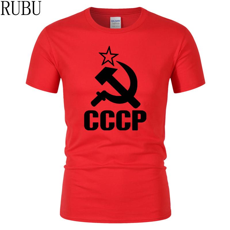 RUBU Summer CCCP Russian T Shirts Men USSR Soviet Union Man Short sleeve T-shirt Moscow Russia Mens Tees Cotton O Neck Tops Tee