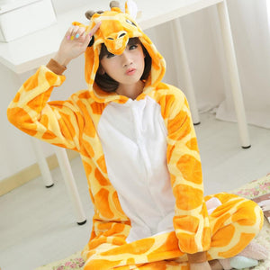 Adult Flannel Giraffe Pajamas Onesies Cosplay Costume Cartoon Animal Children Sleepwears Design For Toilet
