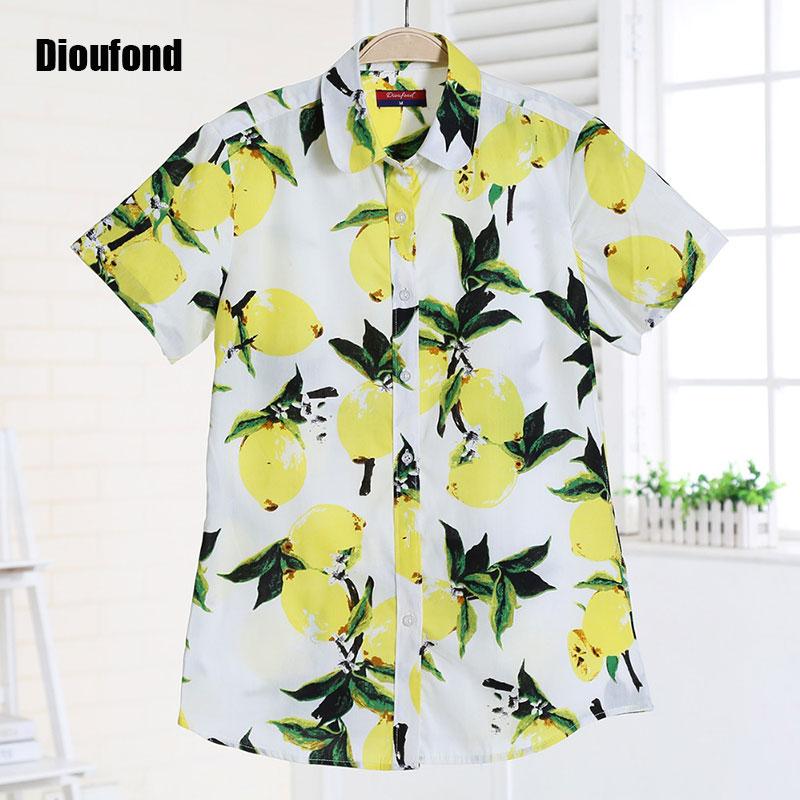 Dioufond Short Sleeve Blouse Summer Floral Vintage Shirts Cherry Shirt Women Turn-down Collar Blouses New Blusas Plus Size 2016