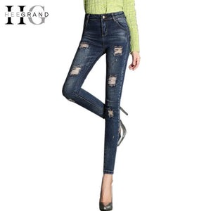 HEE GRAND 2017 Trendy Pantalon Femme Plus Size Slim Full Length Pencil Pants Mid Waist Skinny Ripped Jeans For Women WKN333