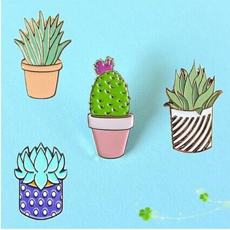 Hot New Oil Drop Cute Cactus Pots Planet Metal Brooch Pins Button Pins Girl Jeans Bag Decoration Gift