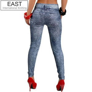 EAST KNITTING 2017 New Stylish Women Gray Denim Like Faux Jean Pants Leggings