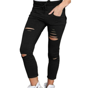 COCKCON Women Denim Skinny Cut Pencil Pants High Waist Stretch Jeans Trousers Cotton Drawstring Slim Leggings