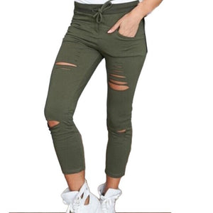 COCKCON Women Denim Skinny Cut Pencil Pants High Waist Stretch Jeans Trousers Cotton Drawstring Slim Leggings