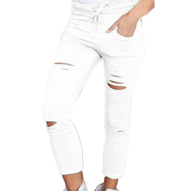 COCKCON Women Denim Skinny Cut Pencil Pants High Waist Stretch Jeans Trousers Cotton Drawstring Slim Leggings