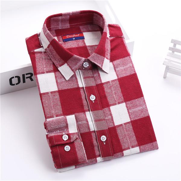 Dioufond Flannel Plaid Shirt Women Shirts Blouses Long Sleeve Plaid Blouse Causal Turn-down Collar Clothes Women Tops Fashion