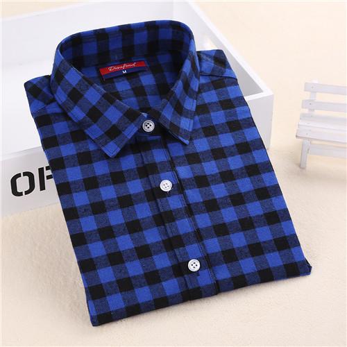 Dioufond Flannel Plaid Shirt Women Shirts Blouses Long Sleeve Plaid Blouse Causal Turn-down Collar Clothes Women Tops Fashion