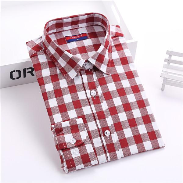 Dioufond Flannel Plaid Shirt Women Shirts Blouses Long Sleeve Plaid Blouse Causal Turn-down Collar Clothes Women Tops Fashion