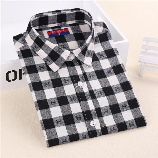 Dioufond Flannel Plaid Shirt Women Shirts Blouses Long Sleeve Plaid Blouse Causal Turn-down Collar Clothes Women Tops Fashion