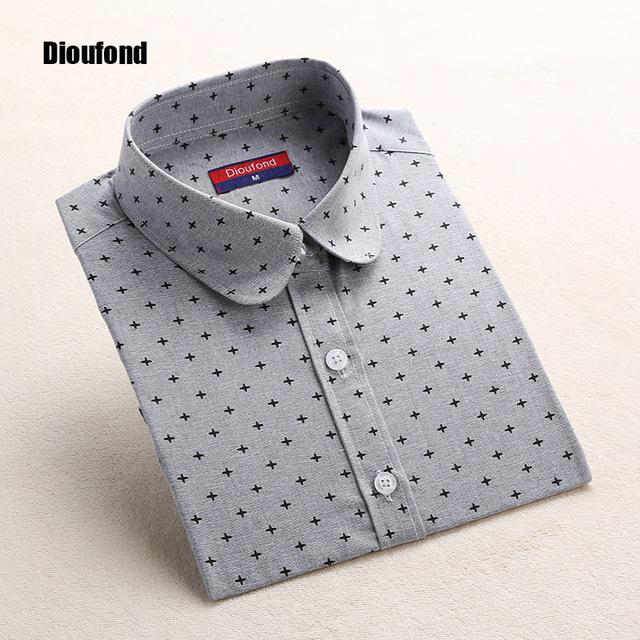 Dioufond White Navy Lips Print Women Blouses Long Sleeve Ladies Office Blouse Shirt  Casual Button Down Blusa 2017 Spring