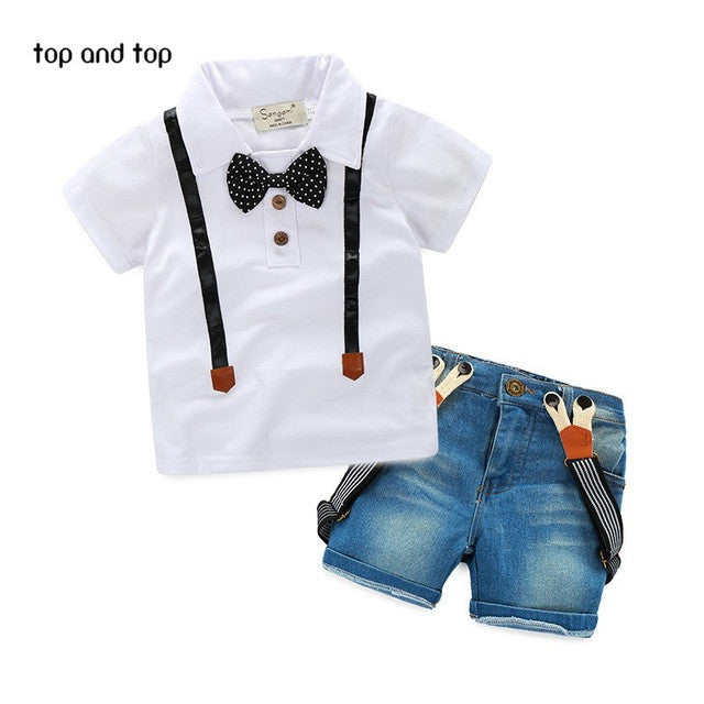 Gentleman Retail young children casual summer boys clothing sets shirt + jeans 2pcs boys suits child suit Free Shipping