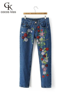 2016 New Fashion Style Women And The United States And Europe Style Embroidery Jeans Trousers