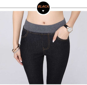 Cashmere Winter Warm Jeans Women With High Waist Black Jeans For Girls Stretching Skinny jeans elastic waist Large Size