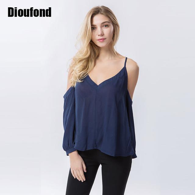 Dioufond 2017 Summer T shirt Women Off Shoulder V-neck T-shirts Crinkle White Tops Casual Split Spaghetti Strap Tshirt