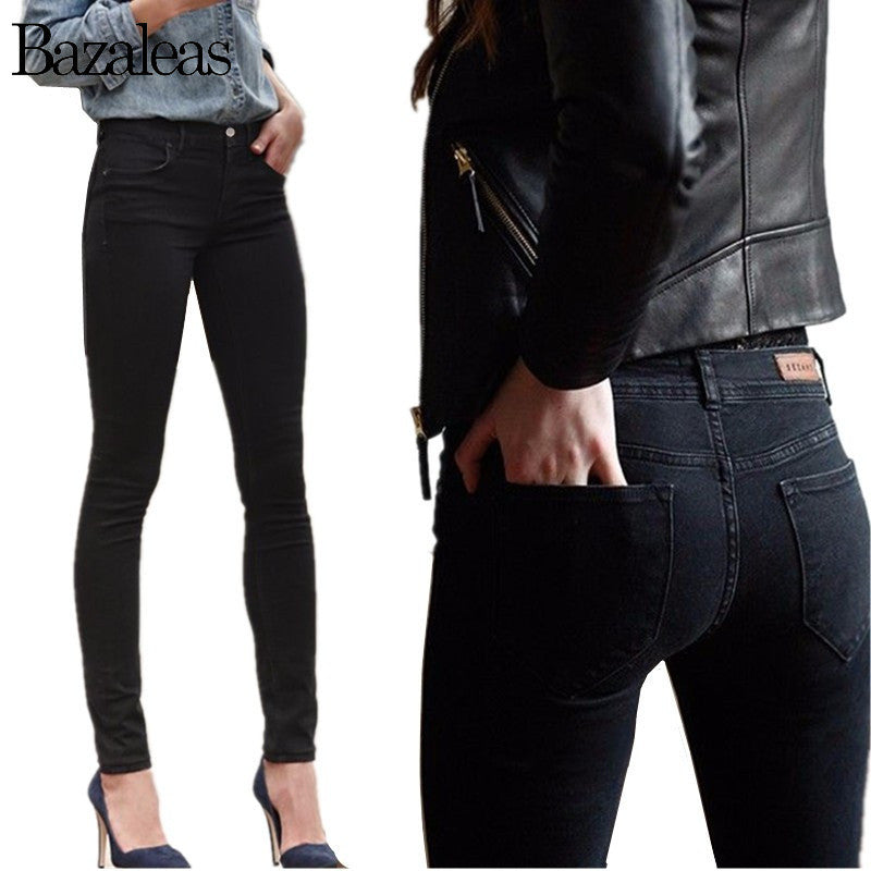 2017 Spring Summer Middle Waist Women hip-lifting Jeans Stretch Skinny Pencil Pants Black Casual Denim Boyfriend Women Jeans