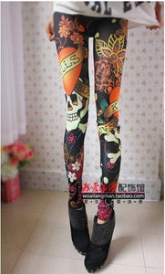 East Knitting A46 Women Vintage skull clothes stretchy skeleton printed  tattoo Skinny Jeans Leggings