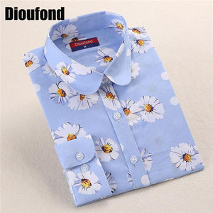 Dioufond White Red Floral Women Blouses 2017 Summer Long Sleeve Cotton Blouse Shirt Women Tops 5XL Plus Size Blusas Feminina