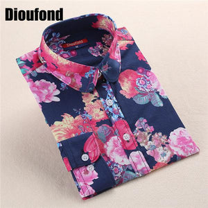 Dioufond White Red Floral Women Blouses 2017 Summer Long Sleeve Cotton Blouse Shirt Women Tops 5XL Plus Size Blusas Feminina