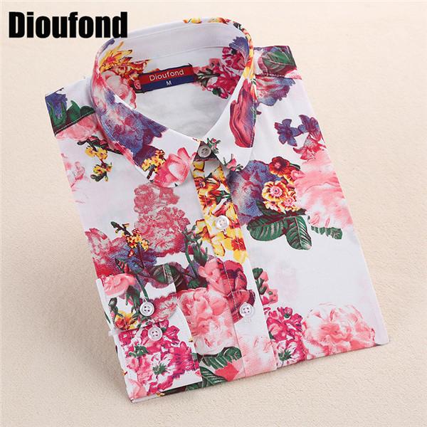 Dioufond White Red Floral Women Blouses 2017 Summer Long Sleeve Cotton Blouse Shirt Women Tops 5XL Plus Size Blusas Feminina