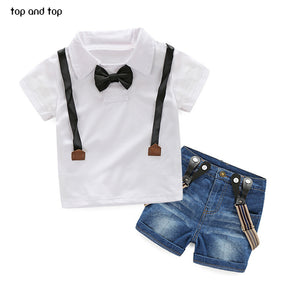 Gentleman Retail young children casual summer boys clothing sets shirt + jeans 2pcs boys suits child suit Free Shipping