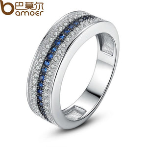 BAMOER  Silver Color Women Finger Ring with Blue and Clear AAA Zircon Luxury Christmas Gift YIR019