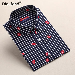 Dioufond Black Flower Print Blouse Women Turn Down Collar Button Down Blouse Shirt Casual Cotton Shirts Plus Size S-5XL 2017