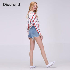 Dioufond Chiffon Red Female Blouse Shirt Causal Summer 2017 Girls White Blouse Women Striped Shirt Blusas Cute Loose Shirts Tops