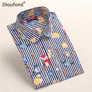 Dioufond Summer Striped Blouses Animal Print Blouse Shirt 2017 Long Sleeve Women Shirts Whale Casual Blusas Plus Size 5XL