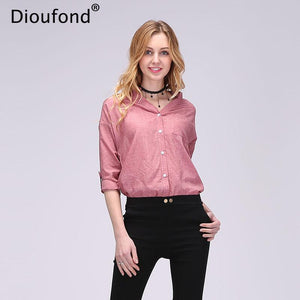 Dioufond Summer V-neck Cotton Thin Women Shirts Three Quarter Female Camisas Femininas Office Women Tops Blusas Femininas 2017