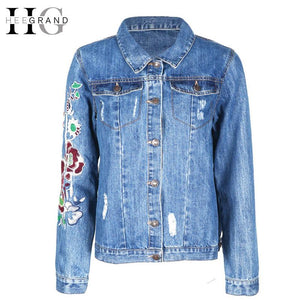 HEE GRAND New Embroidery Jeans Jacket Women  Denim Elegant Vintage Jackets Short Basic Floral  Jaqueta Jeans Size S-2XL WWJ835