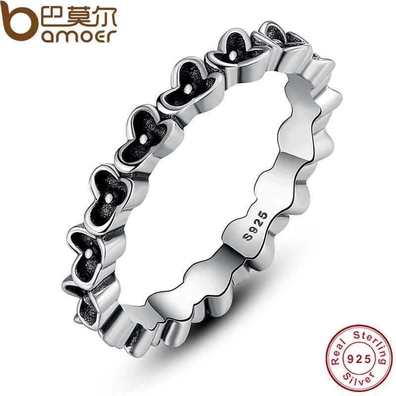 BAMOER  New Arrival 925 Sterling Silver Floral Elegance Stackable Ring Authentic Jewelry PA7112