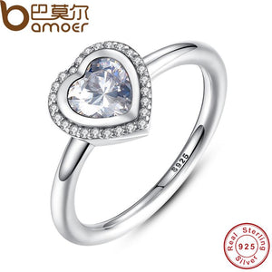 BAMOER 2016 Spring Collection 925 Sterling Silver Sparkling Love Heart Ring Women Jewelry Saint Valentine's Day Gift PA7135