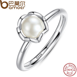 Original 925 Sterling SILVER RING WITH WHITE FRESHWATER CULTURED PEARL Authentic Cultured Elegance Pearl Jewelry PA7118