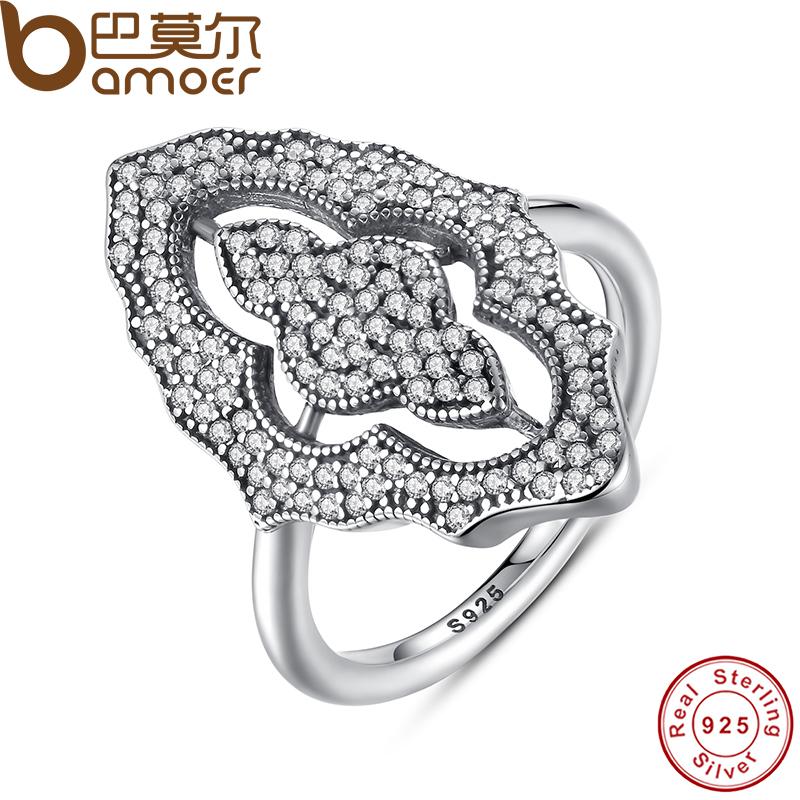 BAMOER 2017 New Collection Authentic Sparkling Lace Stunning Ring with Clear CZ Ring 100% 925 Sterling Silver Jewelry PA7153