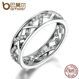 BAMOER Wedding 5mm Width 3 Size High Quality White Crystals 925 Sterling Silver Finger Ring for Women Fine Jewelry SCR002