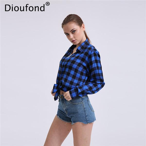 Dioufond Casual Plaid Women Blouses Red Black Check Boyfriend Style Long Sleeve Shirts Loose Camisa Tops Autumn  Plus Size 2017