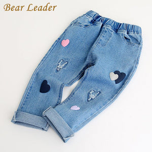 Bear Leader Boys Girls Jeans 2017 Autumn Jeans Trousers Heart Hole Embroidery Kids Pants Children Clothing Pantalon Fillette