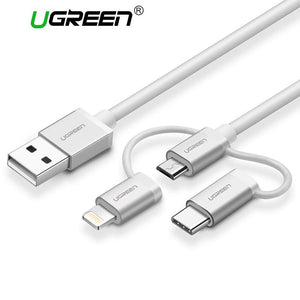 Ugreen 3 in 1 Lightning USB Cable For iPhone 6 7 5 Micro USB Cable Fast Charging USB Type C For Android Phone Mobile Phone Cable