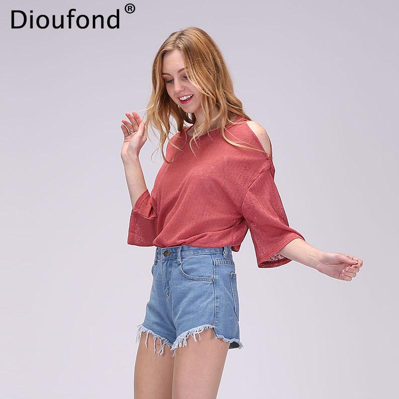 Dioufond Women Off Shoulder Autumn Blouse Short Strapless O-Neck Transparent Clothing Womens Shirts Fashion Blusas Women 2017