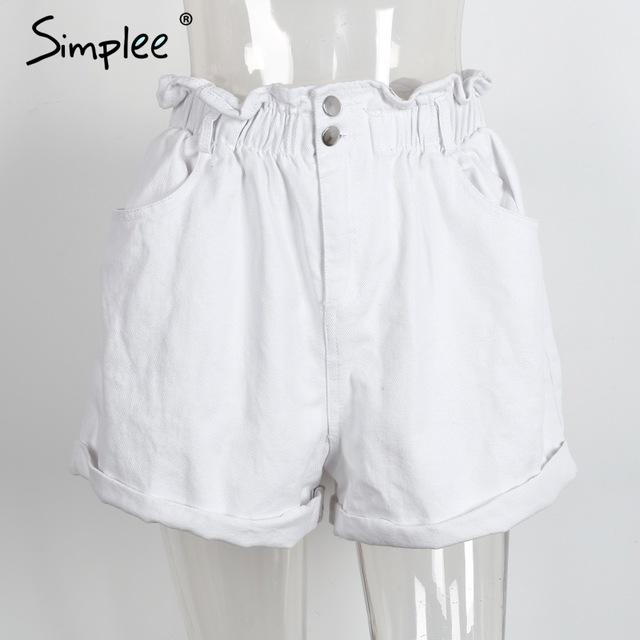 Simplee Casual black hemming denim shorts women Button summer beach 2017 high waist shorts Pocket blue jeans shorts female