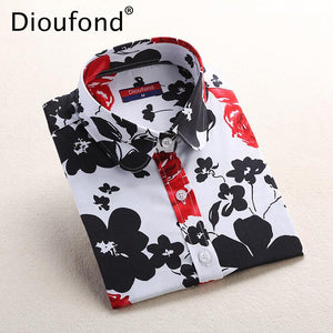 Dioufond Red Rose Shirt Print Women 2017 New Spring Cotton Long Sleeve Women Blouses Fashion Tops Blusas Femininas Plus Size