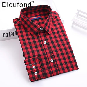 Dioufond Autumn Plaid Shirt Women Blouses Long Sleeve Blouse Women Shirts Plaid Blusas Femininas Flannel Womens Tops Fashion