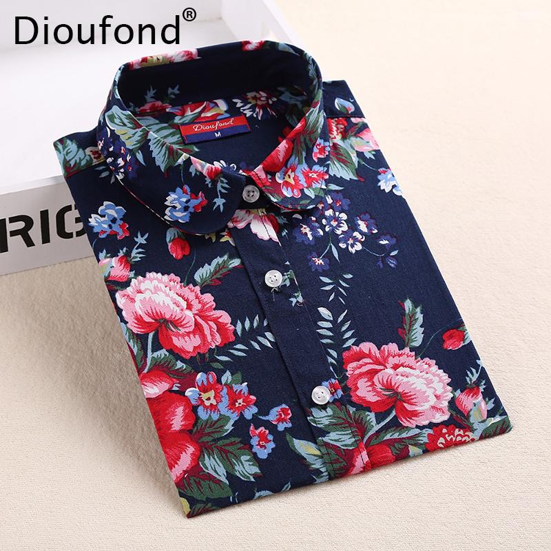 Dioufond Floral Shirts Women Blouses Blouse Cotton Blusa Feminina Long Sleeve Shirt Women Tops And Blouses 2016 New Fashion 5XL