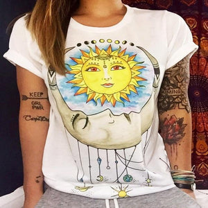 CDJLFH 2017 Summer Top Shirts Women T Shirt Graffiti Print Tshirt Plus Size T-shirt Tees Tops Fashion White Black S M L XL XXL