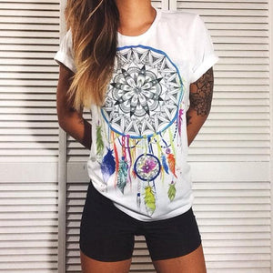 CDJLFH 2017 Summer Top Shirts Women T Shirt Graffiti Print Tshirt Plus Size T-shirt Tees Tops Fashion White Black S M L XL XXL