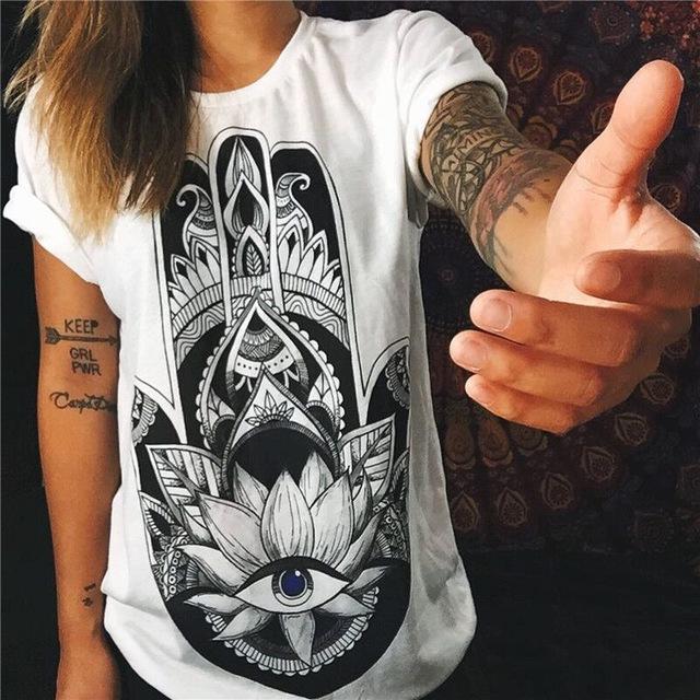 CDJLFH 2017 Summer Top Shirts Women T Shirt Graffiti Print Tshirt Plus Size T-shirt Tees Tops Fashion White Black S M L XL XXL